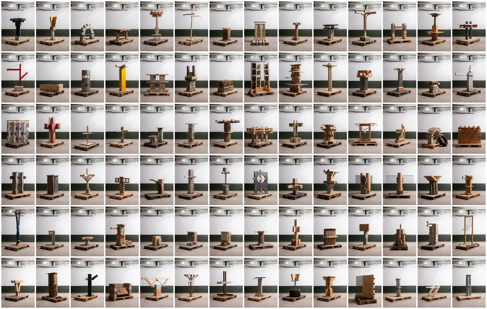 In einer Woche sind 84 Knotenmodelle aus wiederverwendeten Bauteilen entstanden.