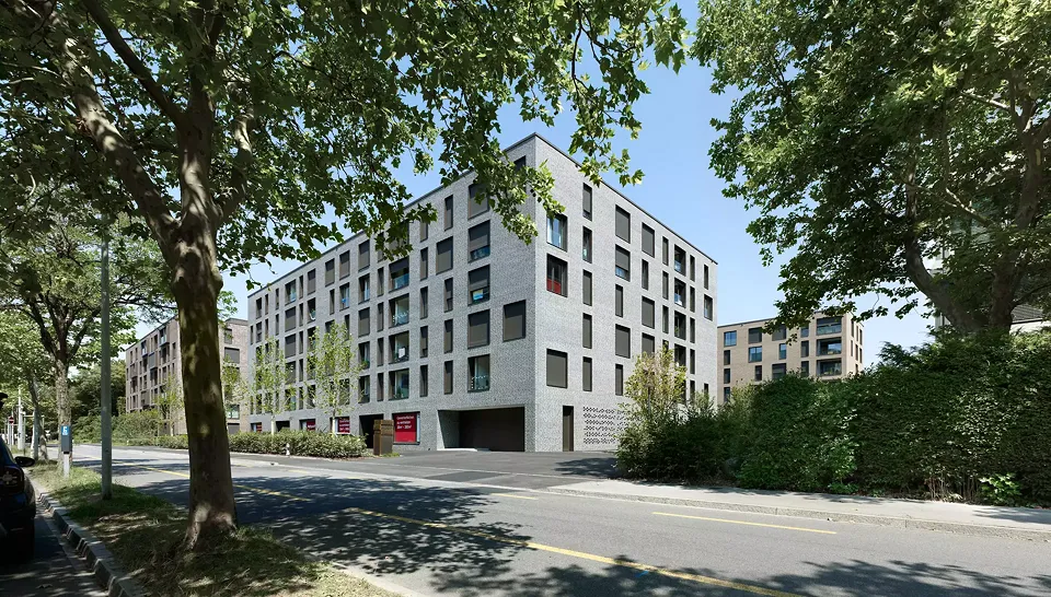 Haus C: Ansicht von der Weltpoststrasse