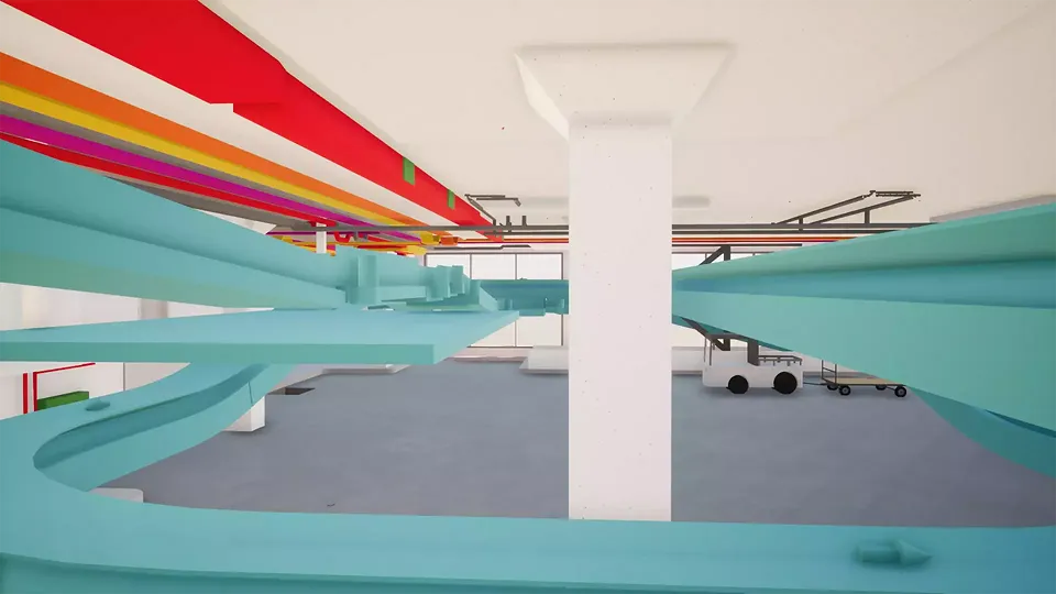 Innenvisualisierung Halle Gepäcksortieranlage in Twinmotion