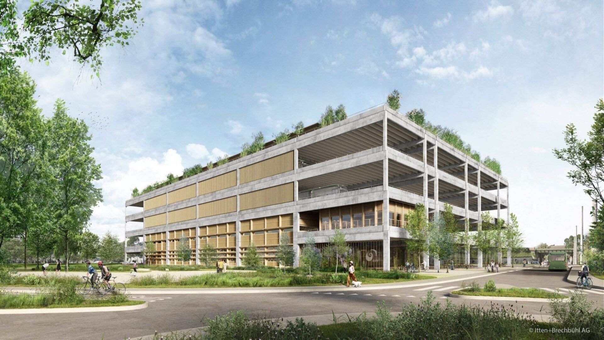 So soll der Neubau der Basler Busgarage Rank dereinst aussehen. | Visualisierung: Itten+Brechbühl AG So soll der Neubau der Basler Busgarage Rank dereinst aussehen. | Visualisierung: Itten+Brechbühl AG
