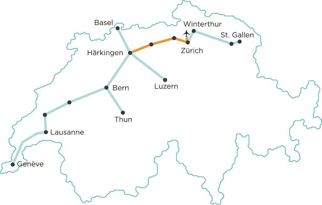 Im Endausbau soll das Streckennetz von «Cargo sous terrain» eine Länge von 500 Kilometern umfassen. | Quelle: Cargo sous Terrain Im Endausbau soll das Streckennetz von «Cargo sous terrain» eine Länge von 500 Kilometern umfassen. | Quelle: Cargo sous Terrain