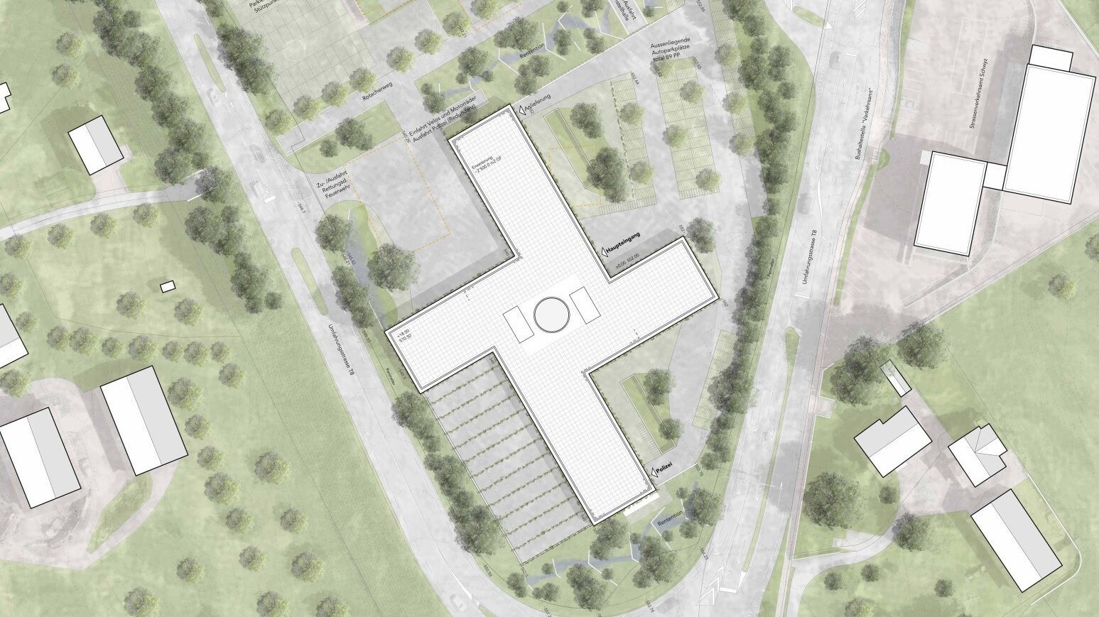 Situationsplan für das geplante Verwaltungs- und Sicherheitszentrum Kaltbach. | Quelle: zvg, Kanton Schwyz Situationsplan für das geplante Verwaltungs- und Sicherheitszentrum Kaltbach. | Quelle: zvg, Kanton Schwyz