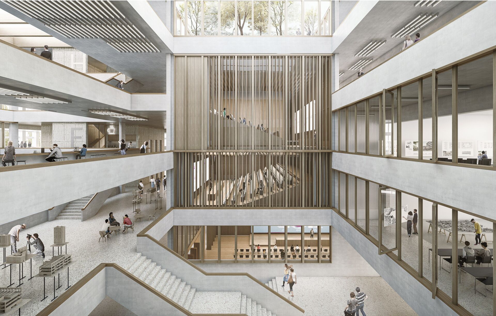 L'avenir de l'éducation – Lucerne ne cesse de s'agrandir pour devenir une ville universitaire importante. Penzel Valier va rénover et agrandir le campus de Horw. Magdalena Osiniak explique comment le site, en tant que parc public, passera à l'avenir du statut d'«île» à celui de quartier interconnecté. Visualisation Penzel Valier / maaars