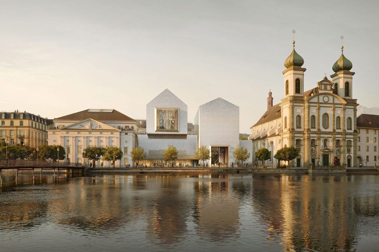 Continuer le bâti – Les politiciens voulaient remplacer le théâtre de Lucerne. Ilg Santer ont remporté le concours, notamment parce qu'ils ont montré qu'il était plus intelligent de continuer à construire. Andreas Ilg fera une visite virtuelle du nouveau bâtiment prévu et expliquera comment l'ancien et le nouveau s'imbriqueront à l'avenir. Visualisation Ilg Santer Architekten / Walter Mair