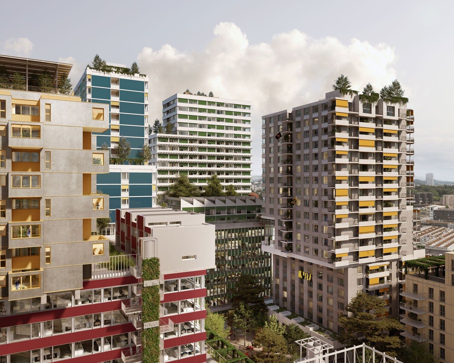 Mit dem Projekt soll wortwörtlich eine «gestapelte Stadt» entstehen: Gebäude werden aufeinander gebaut, respektive gestapelt. | Visualisierung: PD Mit dem Projekt soll wortwörtlich eine «gestapelte Stadt» entstehen: Gebäude werden aufeinander gebaut, respektive gestapelt. | Visualisierung: PD
