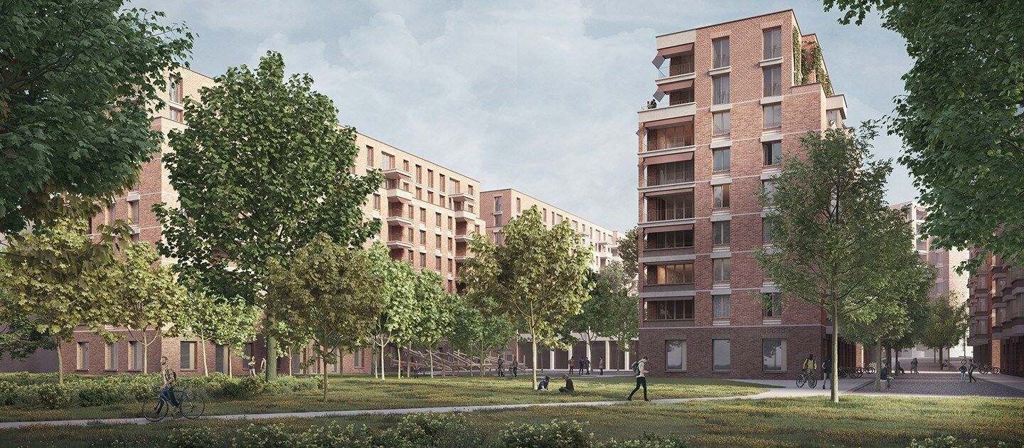 Geplante Überbauung auf dem Brunaupark-Areal: Ansicht Hof, Quartierplatz. | Visualisierung: PD Geplante Überbauung auf dem Brunaupark-Areal: Ansicht Hof, Quartierplatz. | Visualisierung: PD