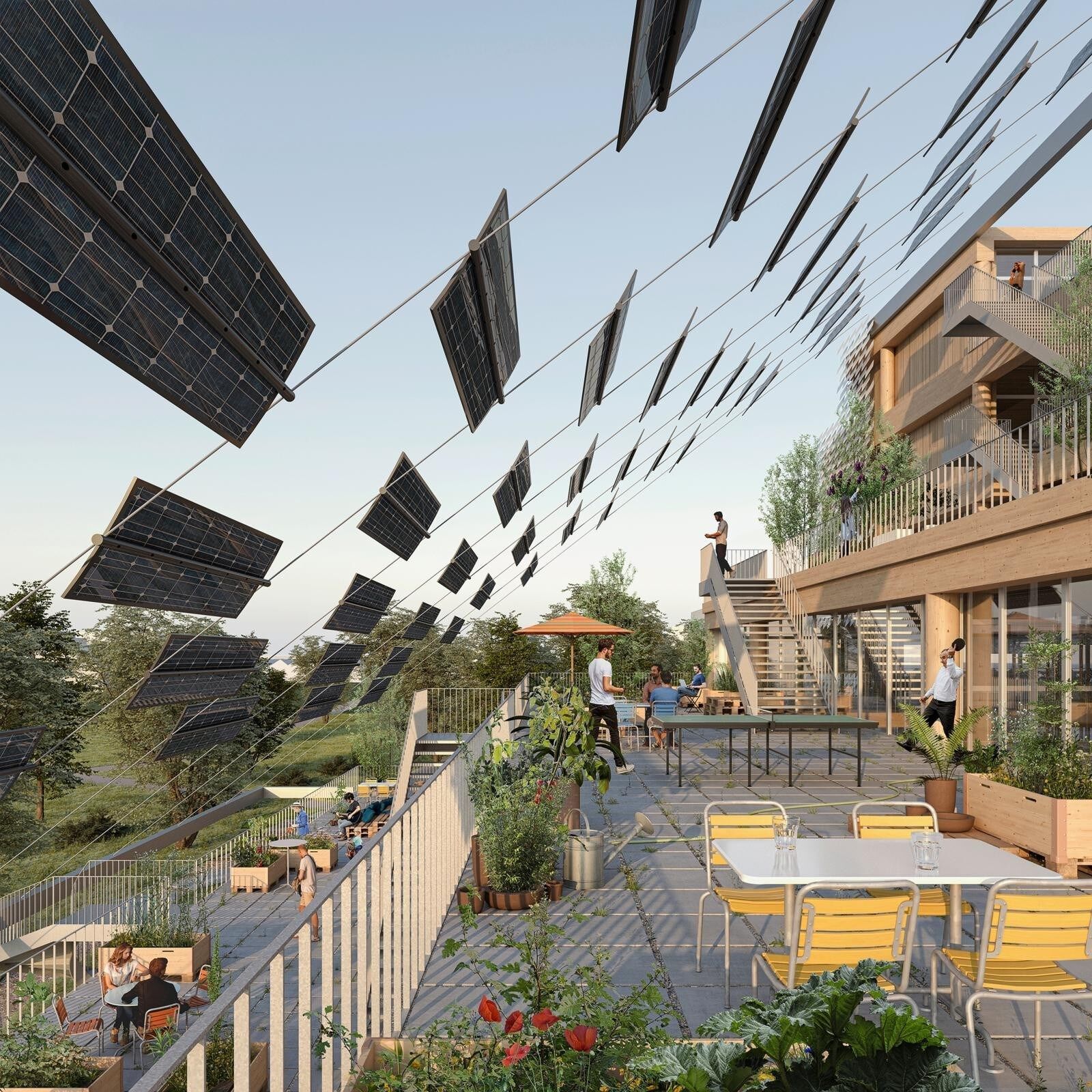 Von der Terrassenkaskade schweift der Blick über den Eulachpark. | Visualisierung: Studio Burkhardt / Lucas Michael Architektur Von der Terrassenkaskade schweift der Blick über den Eulachpark. | Visualisierung: Studio Burkhardt / Lucas Michael Architektur