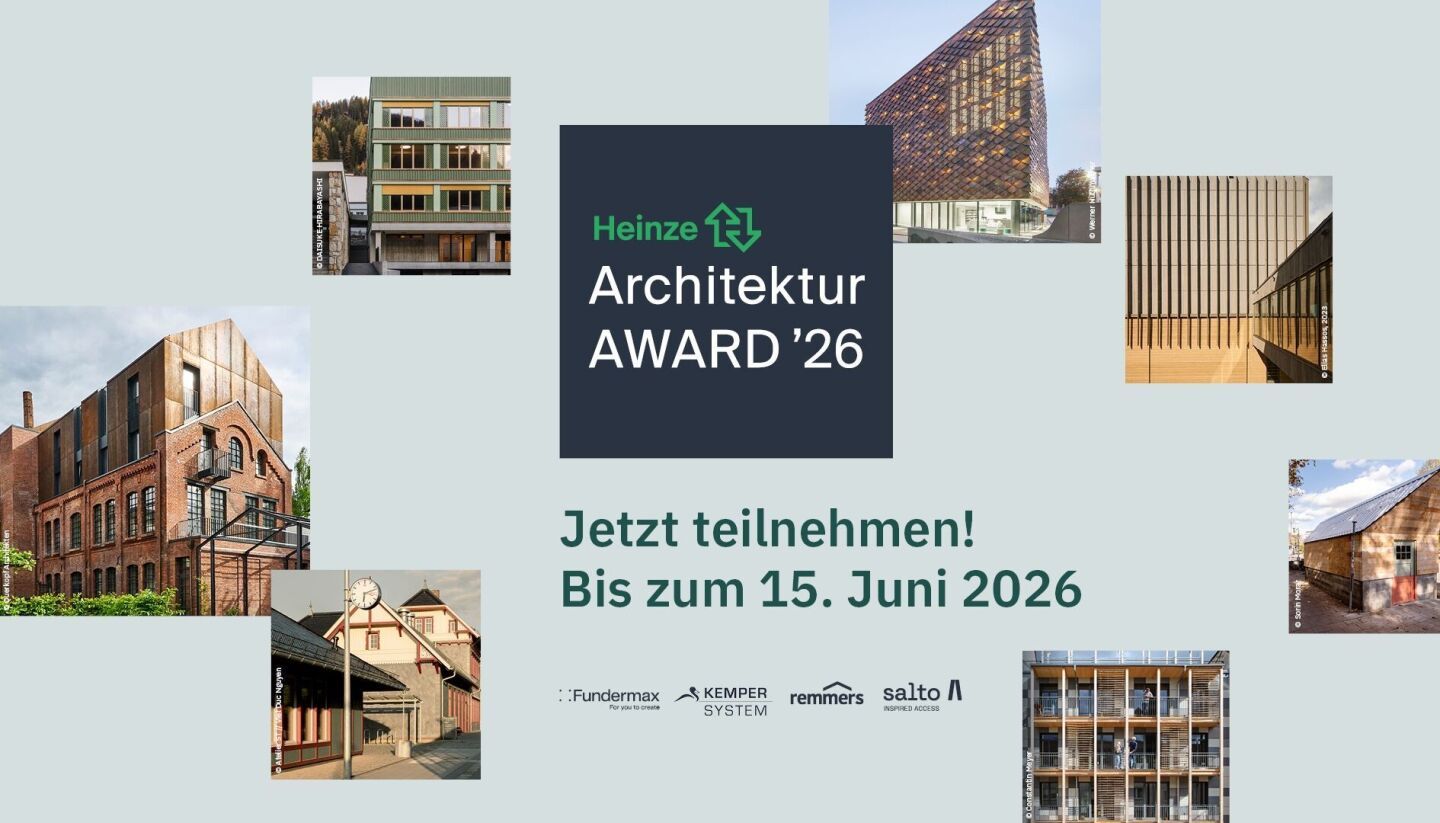 Auszeichnung für nachhaltiges Bauen in Europa – reichen Sie Projekte für den Heinze ArchitekturAWARD 2026 ein