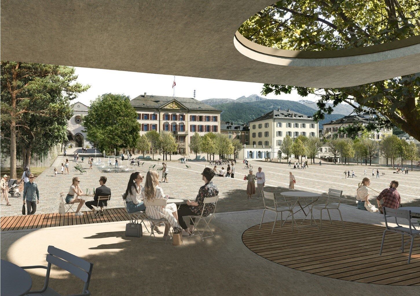 Les passants goûteront particulièrement les aménagements prévus sur l’esplanade Saint-Théodule. | Crédit image: Ville de Sion Les passants goûteront particulièrement les aménagements prévus sur l’esplanade Saint-Théodule. | Crédit image: Ville de Sion
