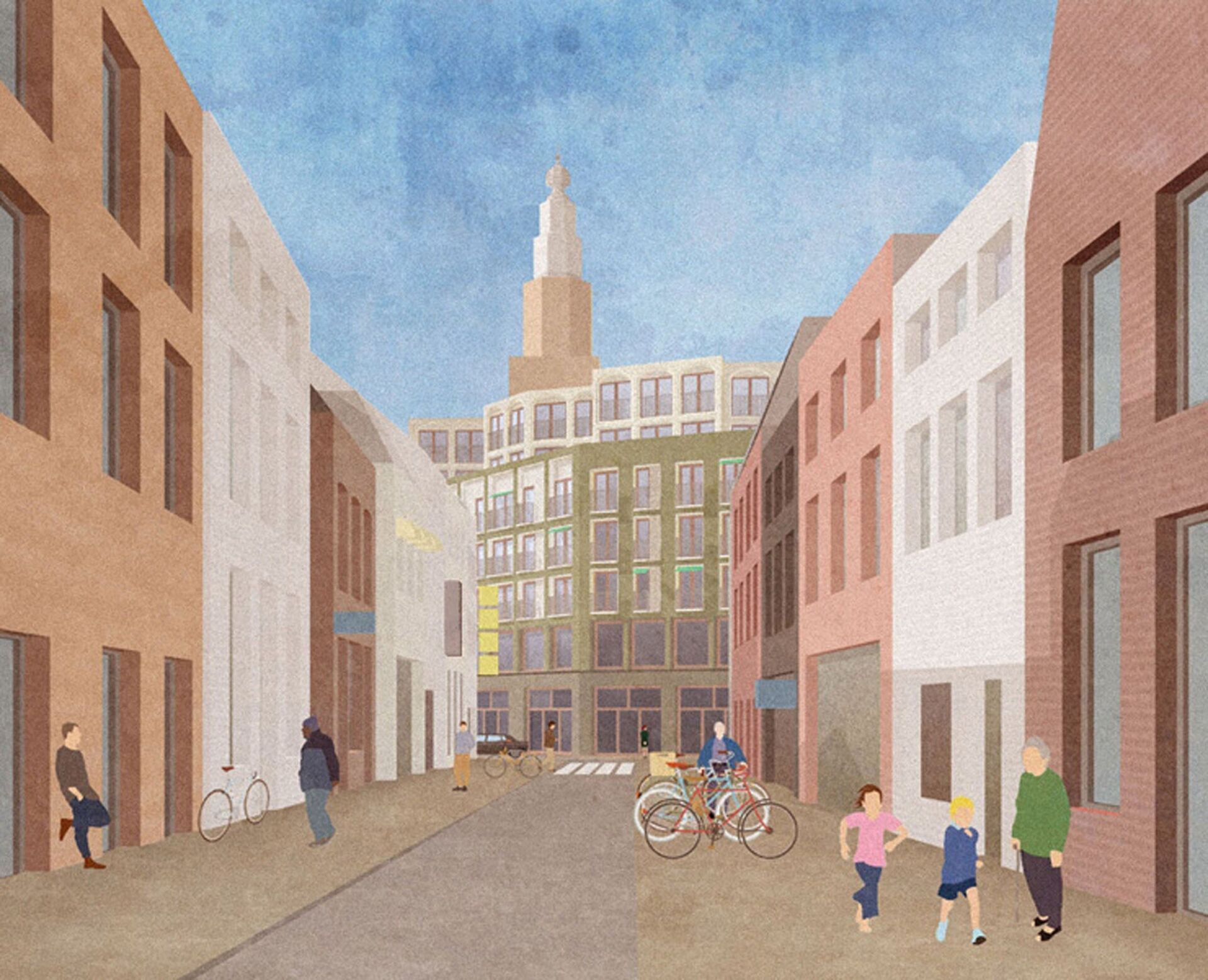 Monadnock, Oosterling Büro- und Wohnhaus, Groningen, Niederlande, Wettbewerbsentwurf Collage © Monadnock Monadnock, Oosterling Büro- und Wohnhaus, Groningen, Niederlande, Wettbewerbsentwurf Collage © Monadnock