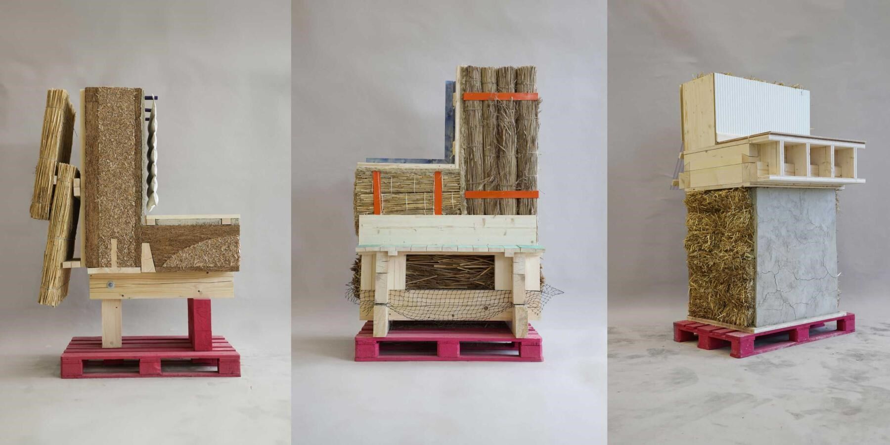 Von links nach rechts: Rohrkolben, Schilf und Weizen | Fotos © Studio Material Cultures Von links nach rechts: Rohrkolben, Schilf und Weizen | Fotos © Studio Material Cultures