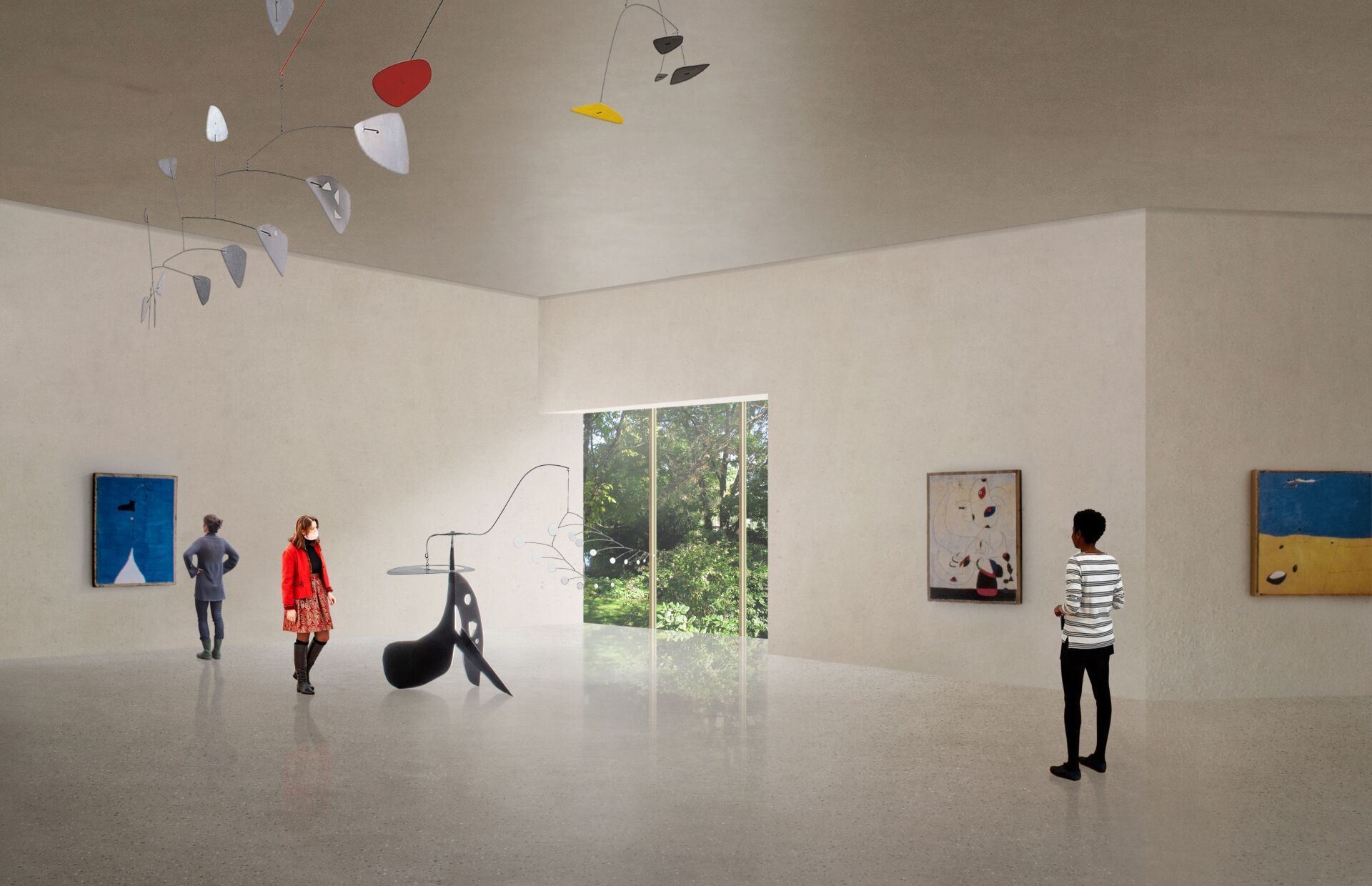 Visualisieurung eines Museumsinnenraumes | Visualisierung: Atelier Peter Zumthor. Copyrights der Kunstwerke: Successió Miró / Calder Foundation, New York / Art Resource, NY / 2017, ProLitteris, Zürich Visualisieurung eines Museumsinnenraumes | Visualisierung: Atelier Peter Zumthor. Copyrights der Kunstwerke: Successió Miró / Calder Foundation, New York / Art Resource, NY / 2017, ProLitteris, Zürich