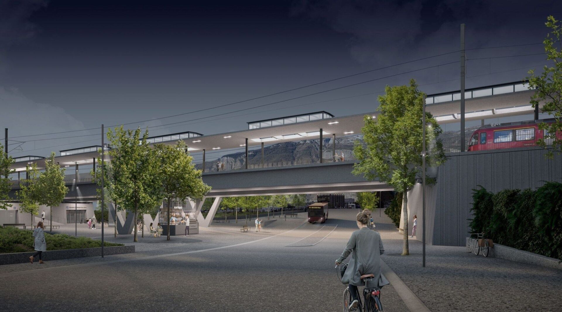 Die Rhätische Bahn und die Stadt Chur realisieren mit dem Projekt einen neuen Bahnhof in Chur West. | Visualisierung: OVA Office for Visualization in Architecture Zürich Die Rhätische Bahn und die Stadt Chur realisieren mit dem Projekt einen neuen Bahnhof in Chur West. | Visualisierung: OVA Office for Visualization in Architecture Zürich