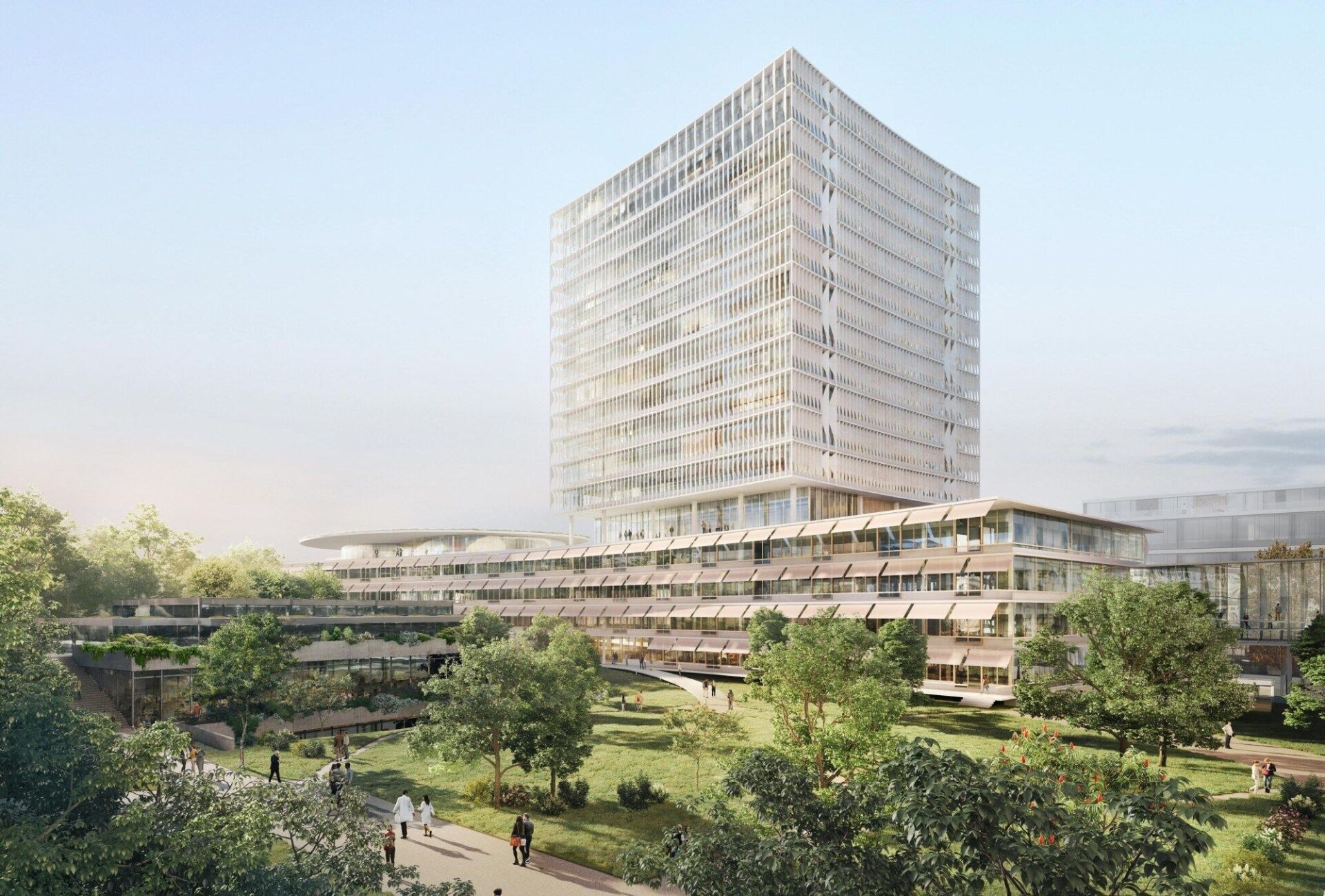 So soll der Neubau des Klinikums 3 dereinst aussehen. | Visualisierung: zvg, Universitätsspital Basel So soll der Neubau des Klinikums 3 dereinst aussehen. | Visualisierung: zvg, Universitätsspital Basel