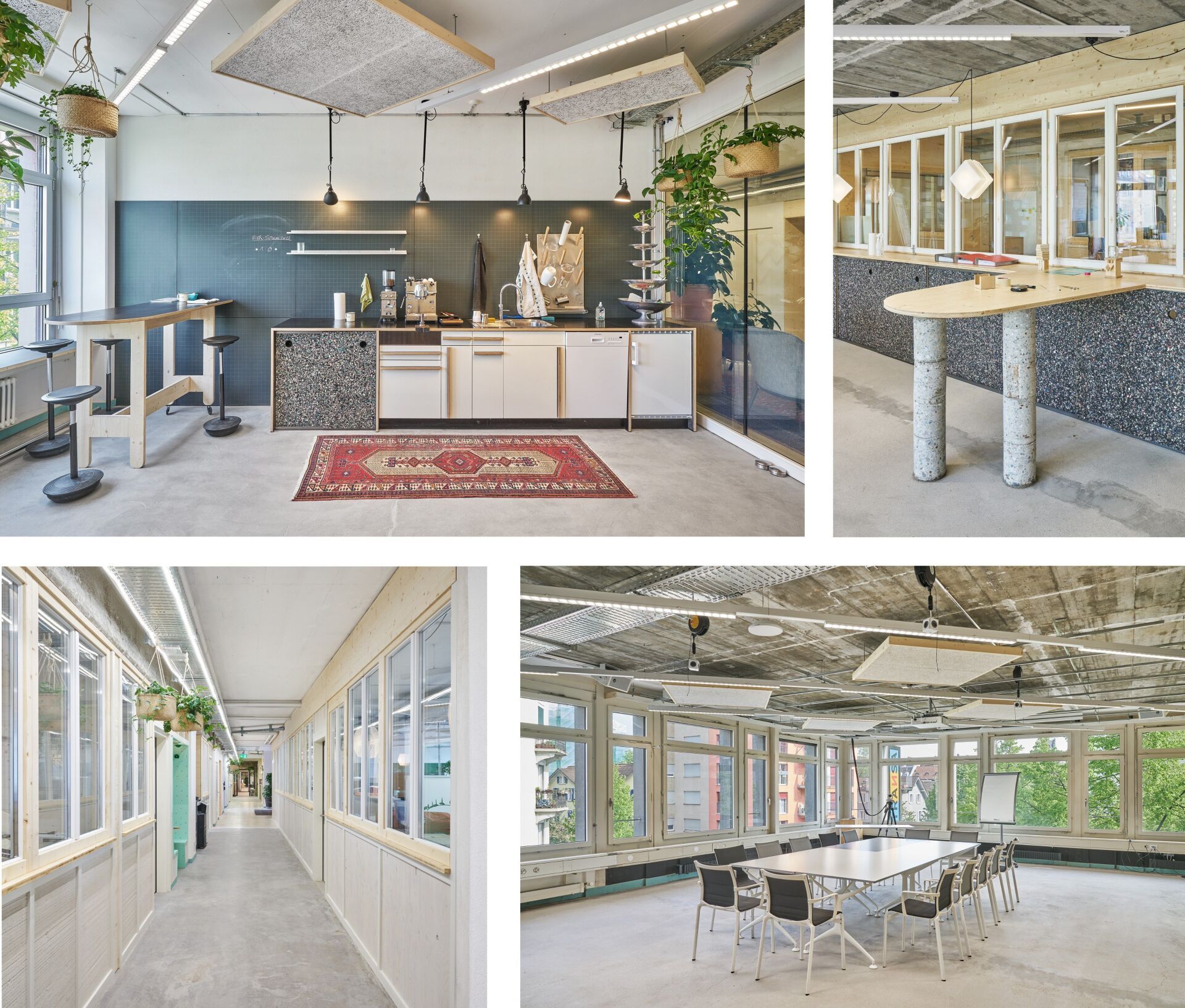 «Was geht, bleibt drin – der Rest wird wiederverwendet.» Beim Umbau von Büroräumlichkeiten im Zürcher Kreis 5 zum Transa Headoffice (2022) mit dem Titel ZERO Waste hat das baubüro in situ nur das Nötigste abgerissen und was seinen Zweck nicht mehr erfüllte, umgenutzt. Abgehängte Akustikdecke aus Faserplatten wurden zum Beispiel in Paneele geschnitten und in einer Holzständerkonstruktion aus wiederverwendeten Latten zu Innenwänden aufgestapelt. Wo Neues auf Altes trifft, wurde dies vom projektverantwortlichen Architekten Pascal Angehrn und Projektleiter Benjamin Poignon durch das Zusammenstossen verschiedener Materialien bewusst sichtbar gemacht. ©Martin Zeller «Was geht, bleibt drin – der Rest wird wiederverwendet.» Beim Umbau von Büroräumlichkeiten im Zürcher Kreis 5 zum Transa Headoffice (2022) mit dem Titel ZERO Waste hat das baubüro in situ nur das Nötigste abgerissen und was seinen Zweck nicht mehr erfüllte, umgenutzt. Abgehängte Akustikdecke aus Faserplatten wurden zum Beispiel in Paneele geschnitten und in einer Holzständerkonstruktion aus wiederverwendeten Latten zu Innenwänden aufgestapelt. Wo Neues auf Altes trifft, wurde dies vom projektverantwortlichen Architekten Pascal Angehrn und Projektleiter Benjamin Poignon durch das Zusammenstossen verschiedener Materialien bewusst sichtbar gemacht. ©Martin Zeller