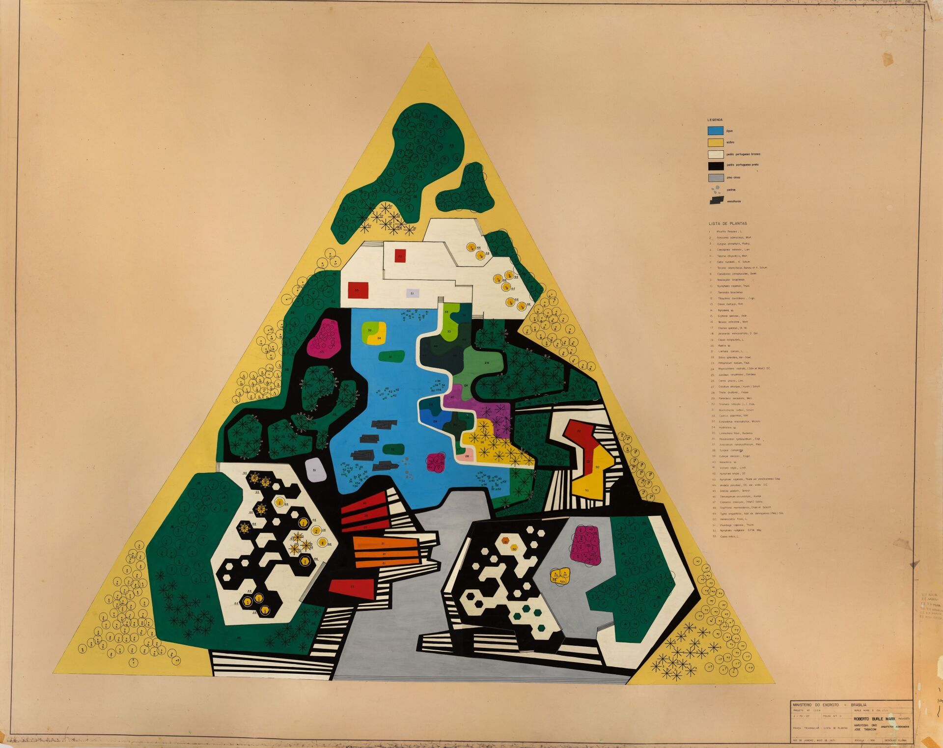 Burle Marx & Cia. Ltda., Praça dos Cristais, Brasília, Blatt 11, Plan, 5.1971, Gouache, Tusche und heliografischer Druck auf Sulfitpapier, 99,7 × 128,5 cm | Plan © Acervo Instituto Burle Marx Burle Marx & Cia. Ltda., Praça dos Cristais, Brasília, Blatt 11, Plan, 5.1971, Gouache, Tusche und heliografischer Druck auf Sulfitpapier, 99,7 × 128,5 cm | Plan © Acervo Instituto Burle Marx