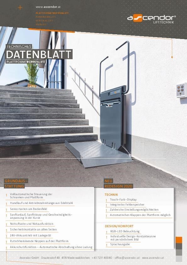 Technisches Datenblatt Plattform-Treppenlift