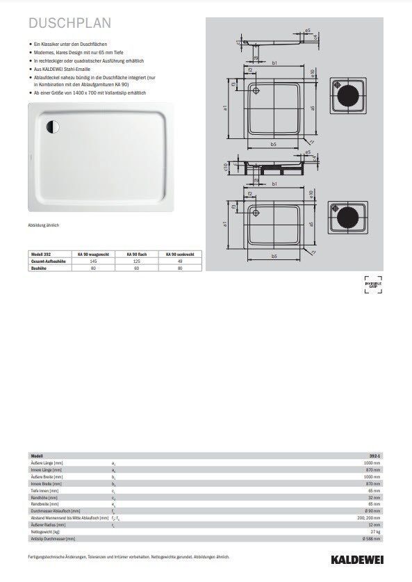Fiche dimensionnelle: Duschplan