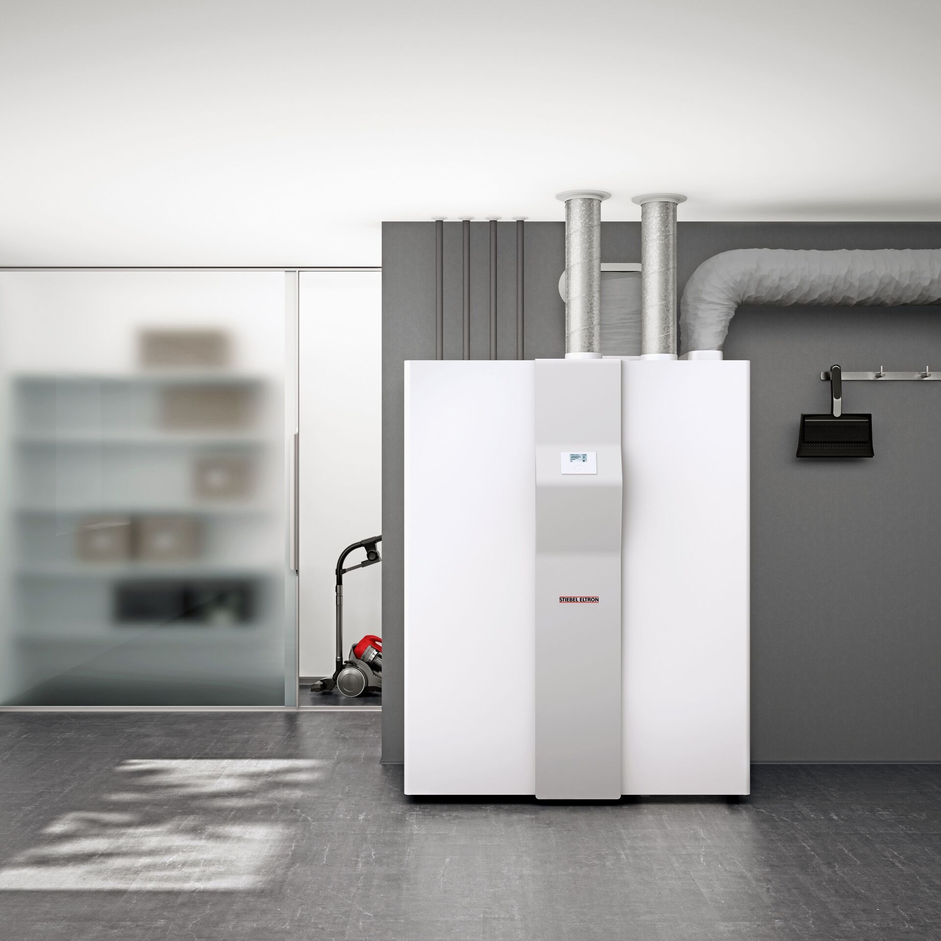 Lüftungsintegralsysteme wie das Gerät «LWZ 8 CSE Premium» sind eine kompakte 4-in-1-Lösung mit den Funktionen Lüften, Heizen, Warmwasserbereiten und Kühlen. Bis zu 90 Prozent der Wärmeenergie werden aus der Abluft zurückgewonnen. Geraet «LWZ 8 CSE Premium»