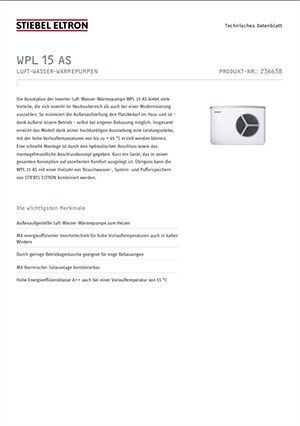 Technische Daten Luft-Wasser-Wärmepumpe WPL 15 AS