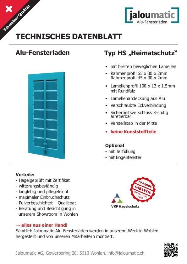 Datenblatt Alu-Fensterladen Typ Heimatschutz