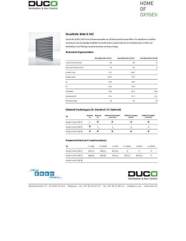 Datenblatt DucoGrille Solid G30 Z
