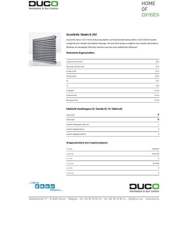 Datenblatt DucoGrille Classic G20 Z