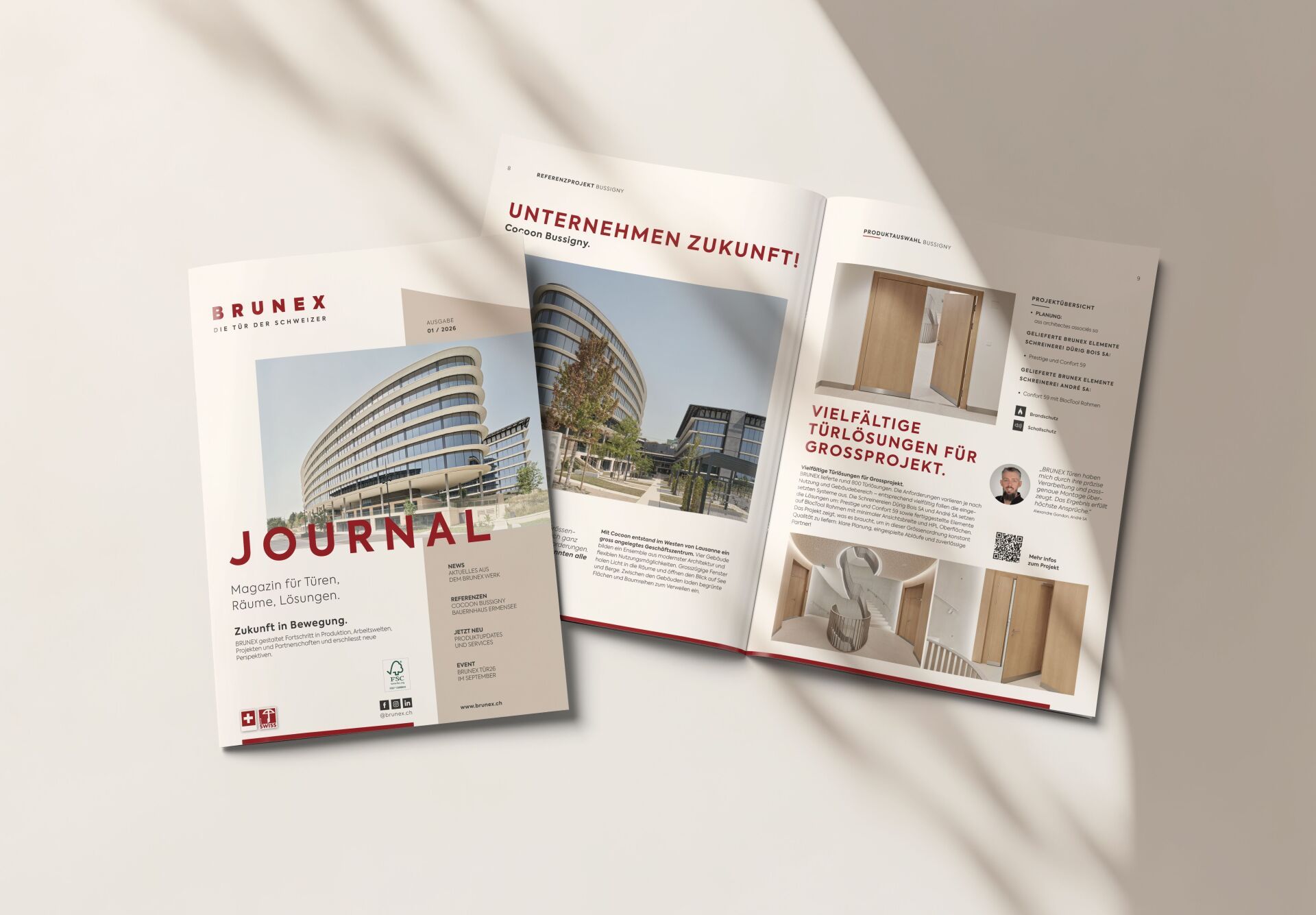 Das Journal ist die hauseigene Publikation von Brunex mit Produktneuheiten, spannenden Referenprojekten und einem Ausblick auf die TÜR26. | Abbildung ©Brunex Das Journal ist die hauseigene Publikation von Brunex mit Produktneuheiten, spannenden Referenprojekten und einem Ausblick auf die TÜR26. | Abbildung ©Brunex