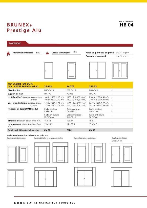 Données techniques «Prestige Alu» huisserie en bois