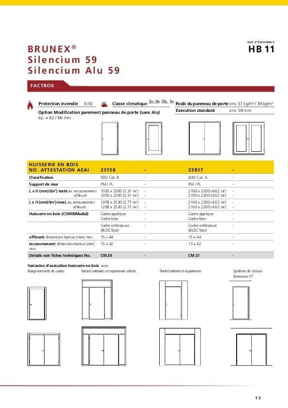 Données techniques «Silencium Alu 59» huisserie en bois