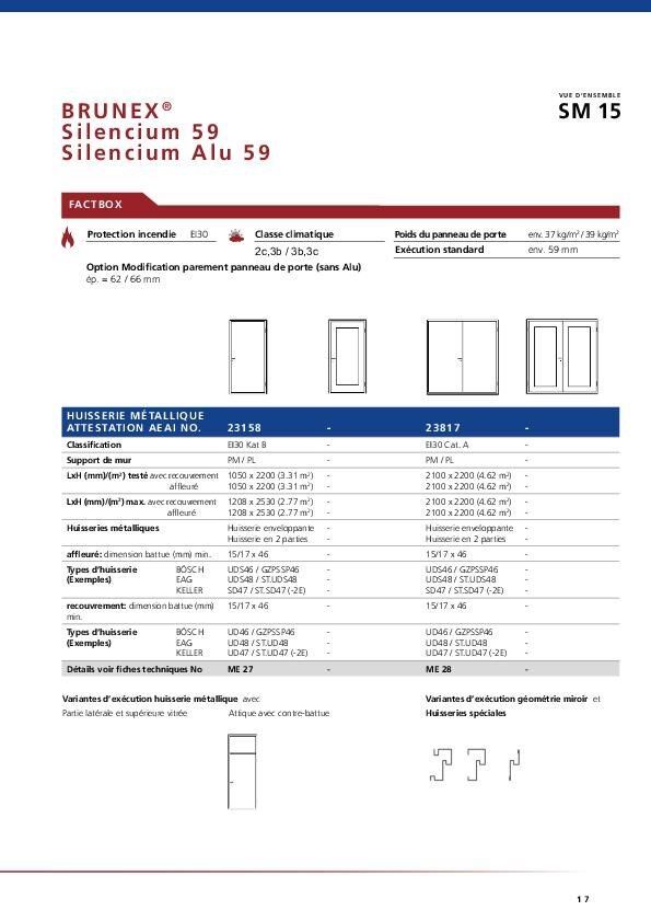 Données techniques «Silencium Alu 59» huisserie métallique