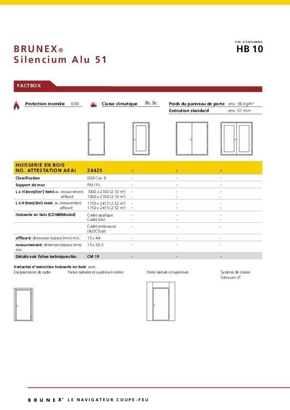 Données techniques «Silencium Alu 51» huisserie en bois