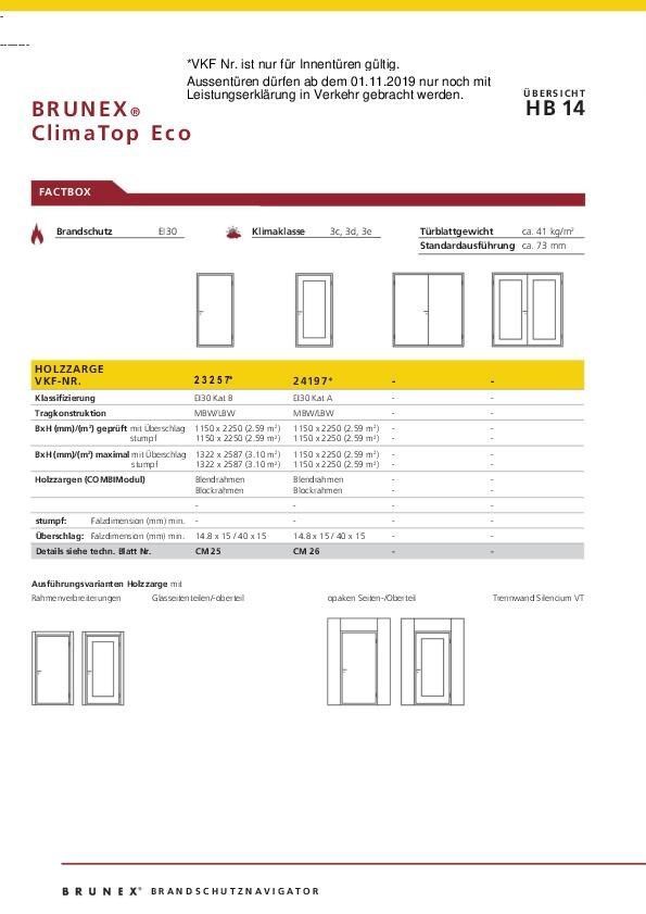 Technische Daten «ClimaTop ECO» Holzzarge