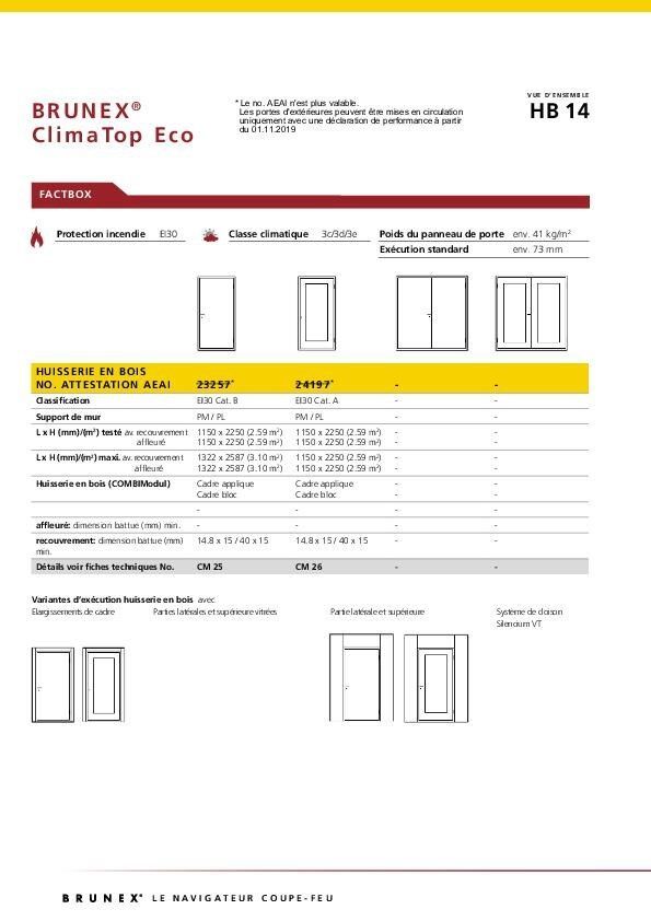 Données techniques «ClimaTop Eco» huisserie en bois