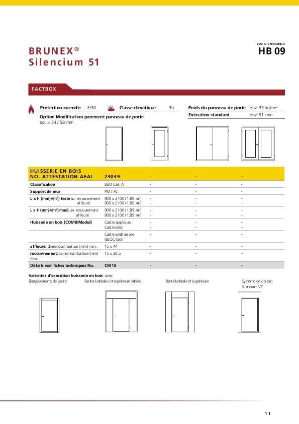 Données techniques «Silencium 51» huisserie en bois
