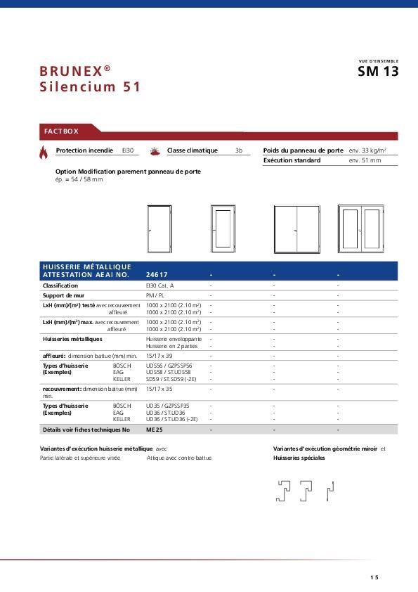 Données techniques «Silencium 51» huisserie métallique