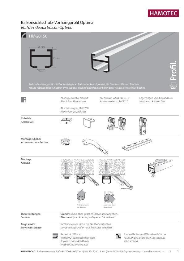 Balkonsichtschutz-Vorhangprofil Optima, HM-20150