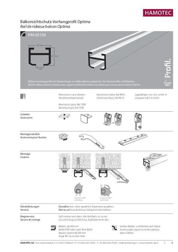 Balkonsichtschutz-Vorhangprofil Optima