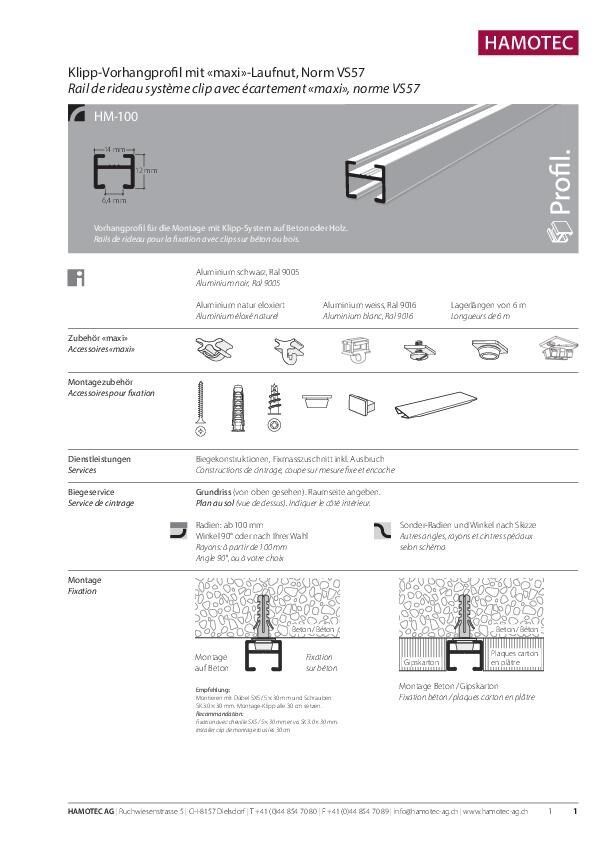 Rail de rideaux avec avec écartement «maxi», HM-100,  norme VS57