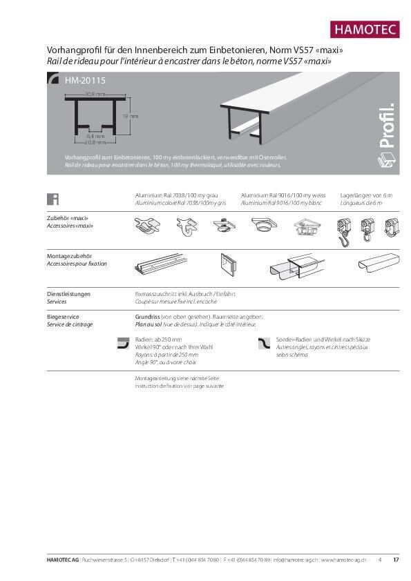 Rail de rideau pour l’intérieur à encastrer dans le béton, norme VS57 «maxi» HM-20115