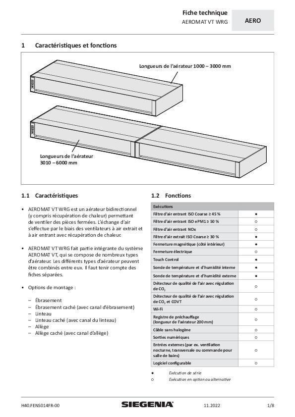 Fiche technique Aeromat VT WRG