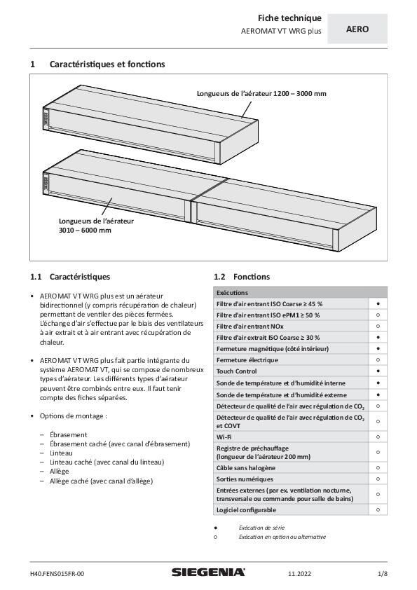 Fiche technique Aeromat VT WRG plus