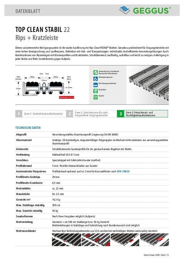 Datenblatt Top Clean STABIL 22 Rips und Kratzleiste
