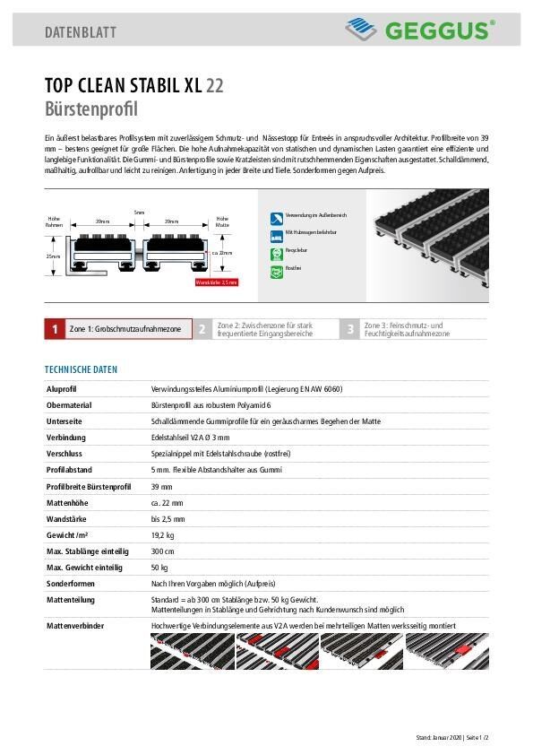 Datenblatt Top Clean STABIL XL 22 Bürstenprofil