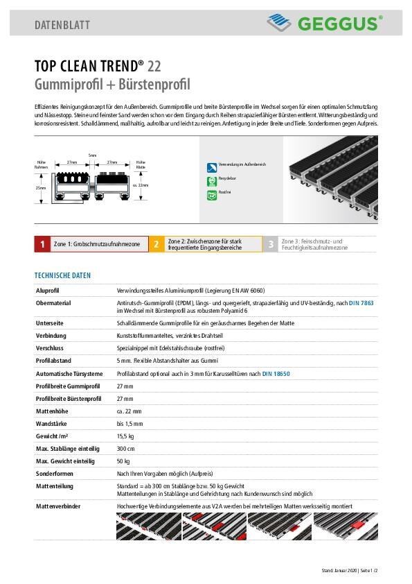 Datenblatt Top Clean TREND 22 Gummiprofil und Bürstenprofil
