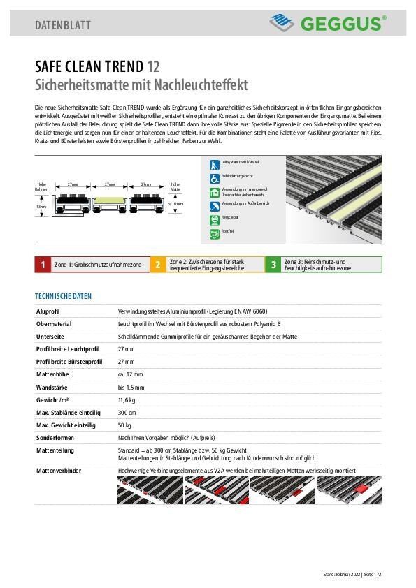 Datenblatt Safe Clean TREND 12 (Sicherheitsmatte) Leuchtprofil und Bürstenprofil