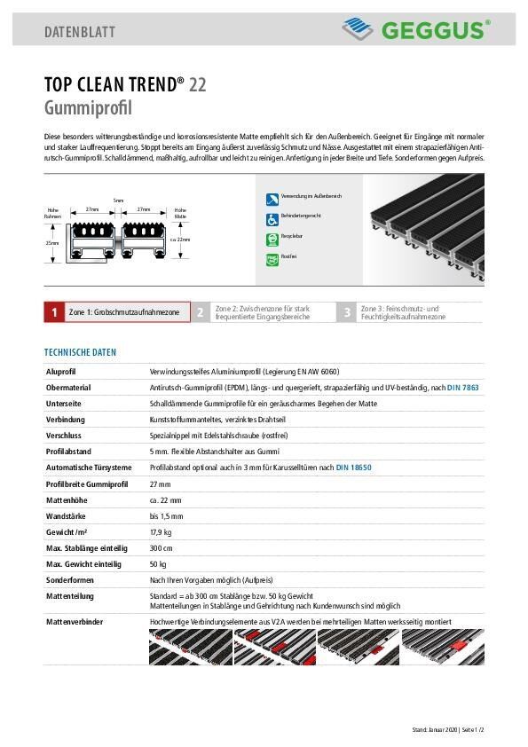 Datenblatt Top Clean TREND 22 Gummiprofil