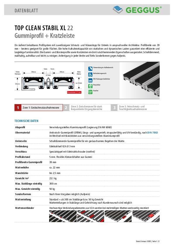 Datenblatt Top Clean STABIL XL 22 Gummiprofil und Kratzleiste