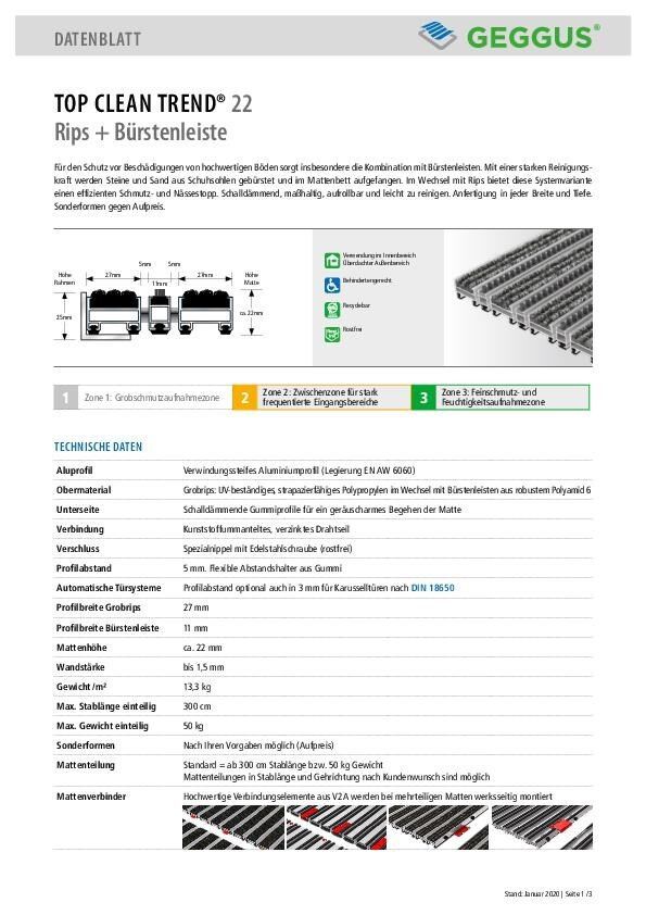 Datenblatt Top Clean TREND 22 Rips und Bürstenleiste