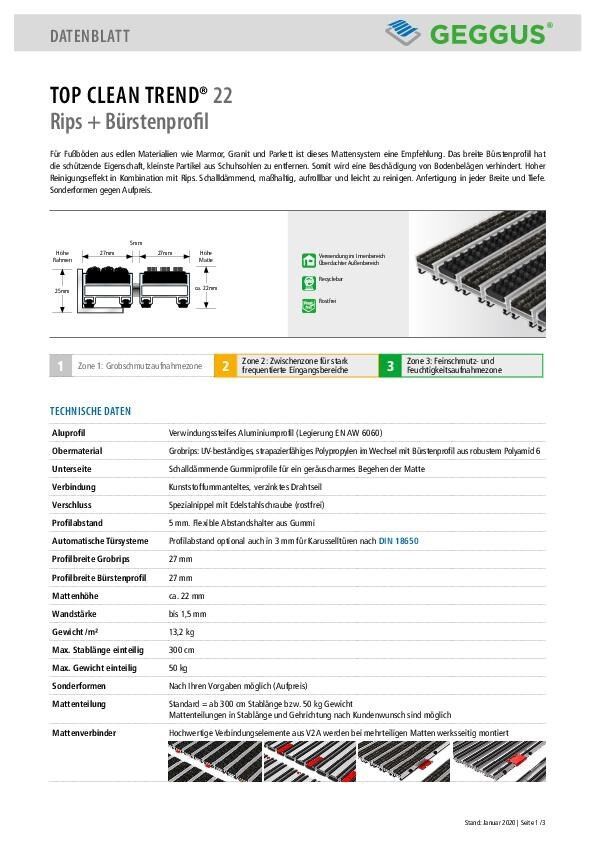 Datenblatt Top Clean TREND 22 Rips und Bürstenprofil